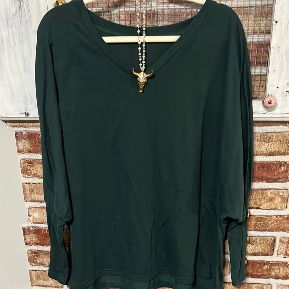 Elegant Green V-Neck Women's Top
